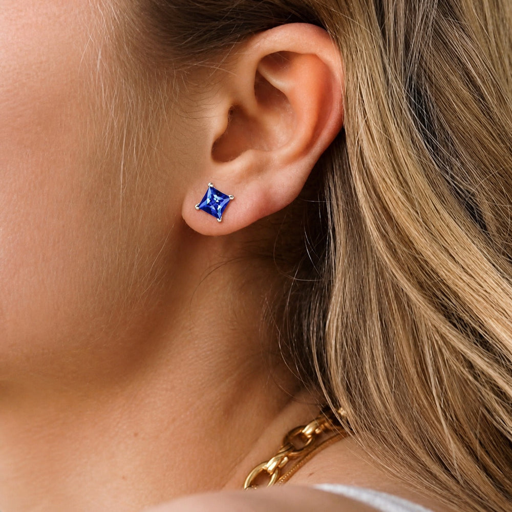 Minimalist Princess Cut White Gold Earrings — image 2