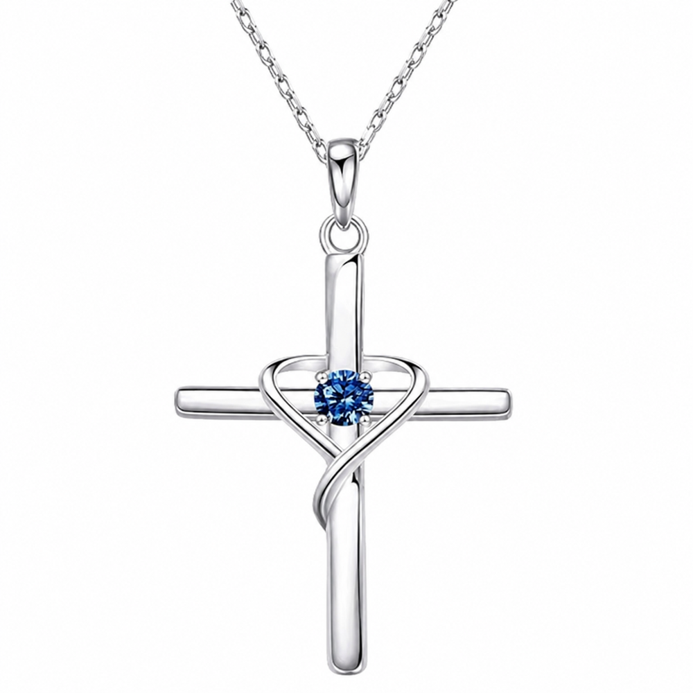 Sapphire Cross White Gold Necklace — image 2