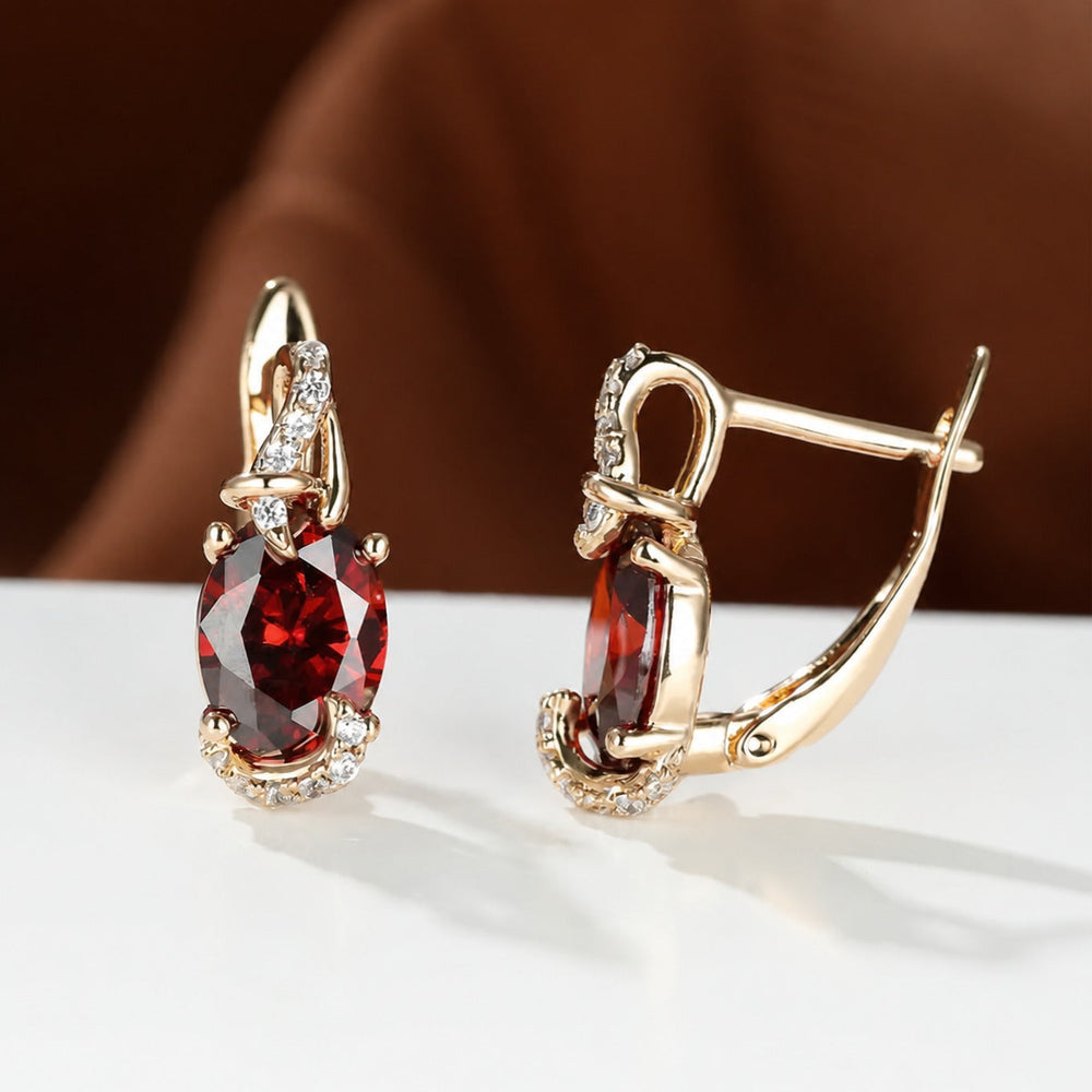 Crimson Twilight Drop Gold Earrings — image 2