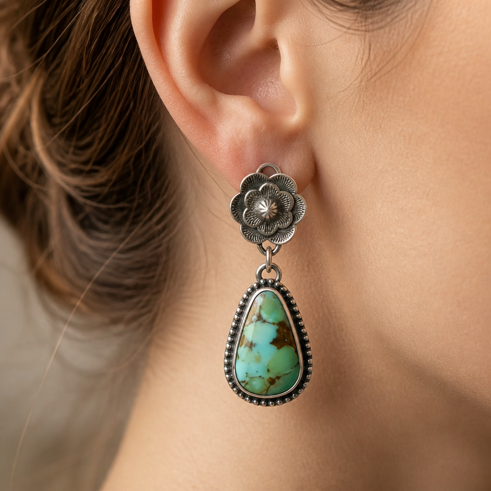 Turquoise Floral Drop Earrings — image 2