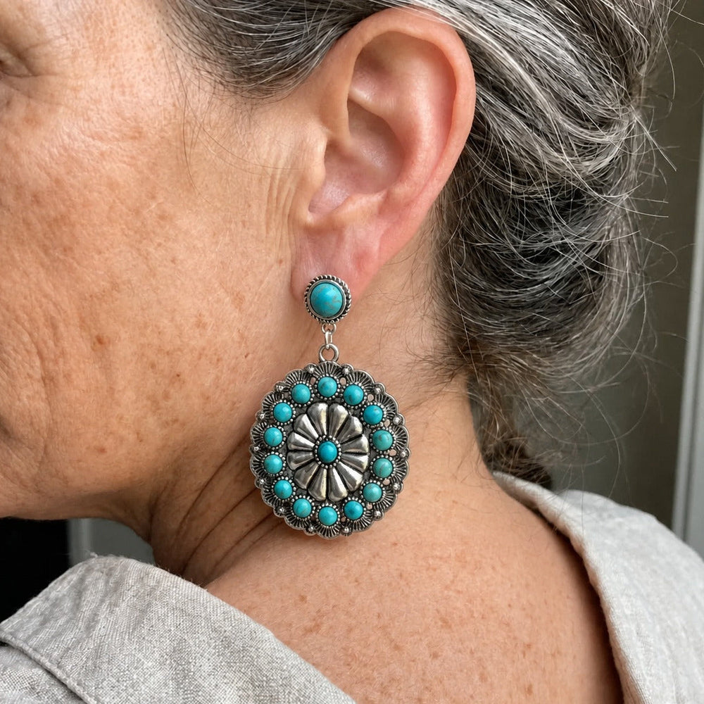 Turquoise Sunburst Medallion Earrings — image 2