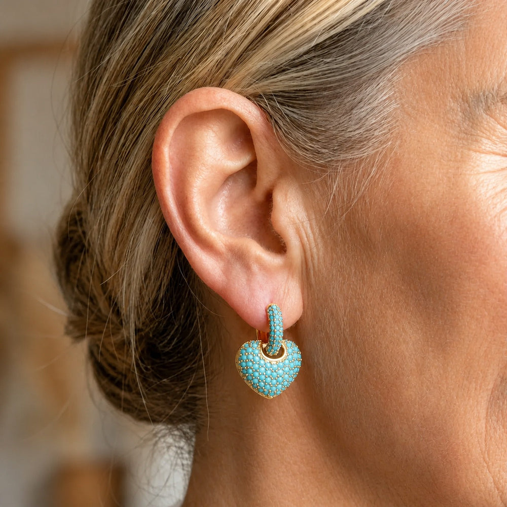 Turquoise Heart Pavé Lock Earrings — image 2