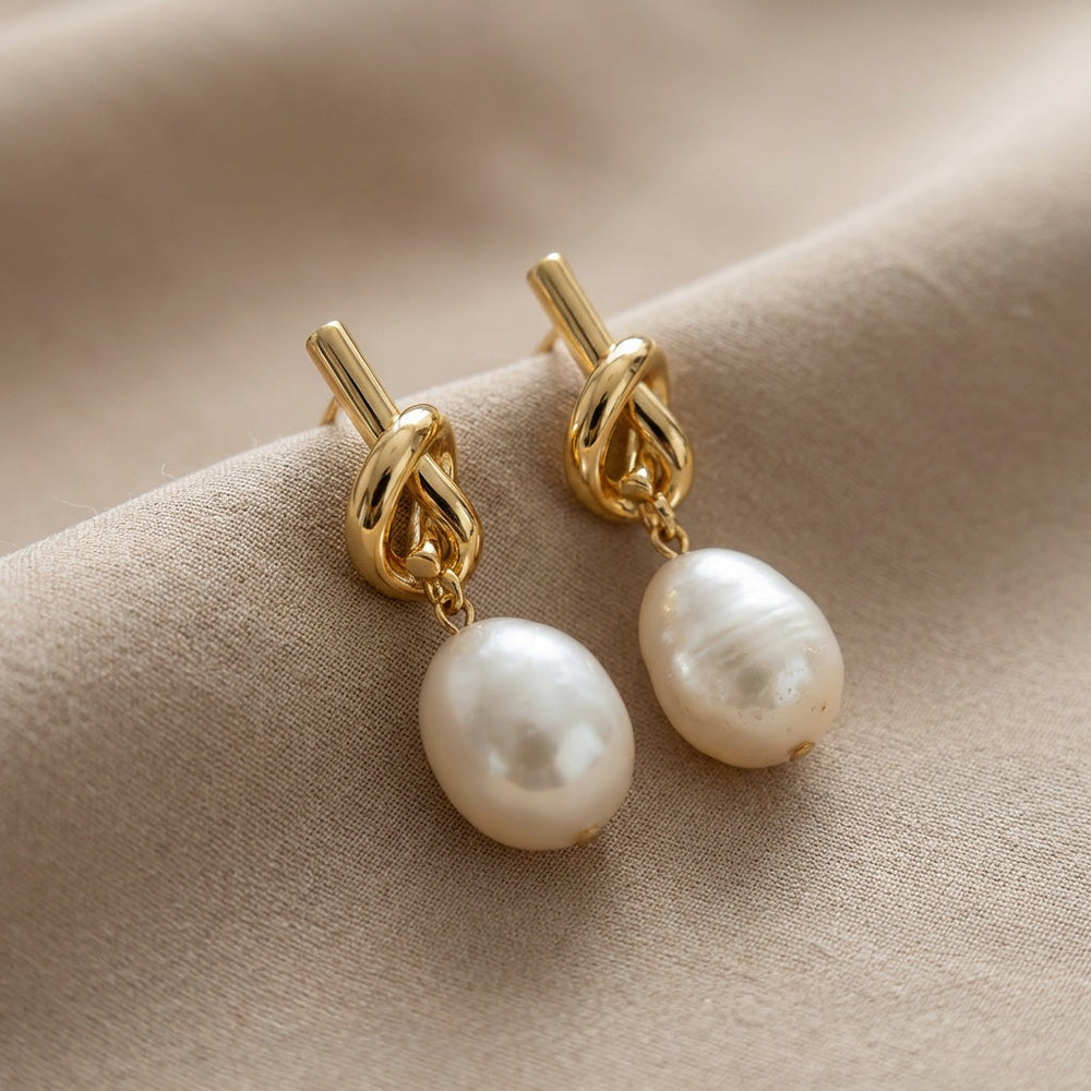 Knotted Drop Pearl Earrings — image 1