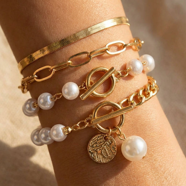 Luxe Layered Pearl Bracelet Set — image 1