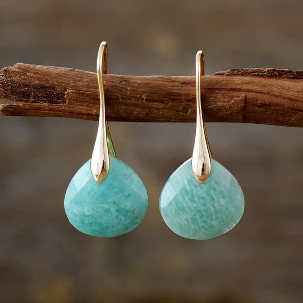Turquoise Nature Stone Golden Earrings — image 1