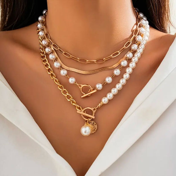 Graceful Pearl Snake Chain Necklace Set — image 1