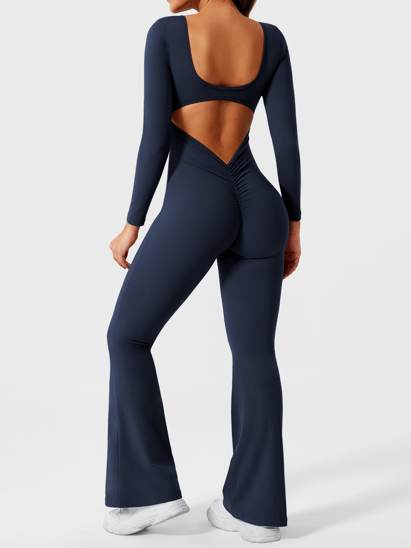 Yeoreo Lizvette Flare Long Sleeve V-back Jumpsuit