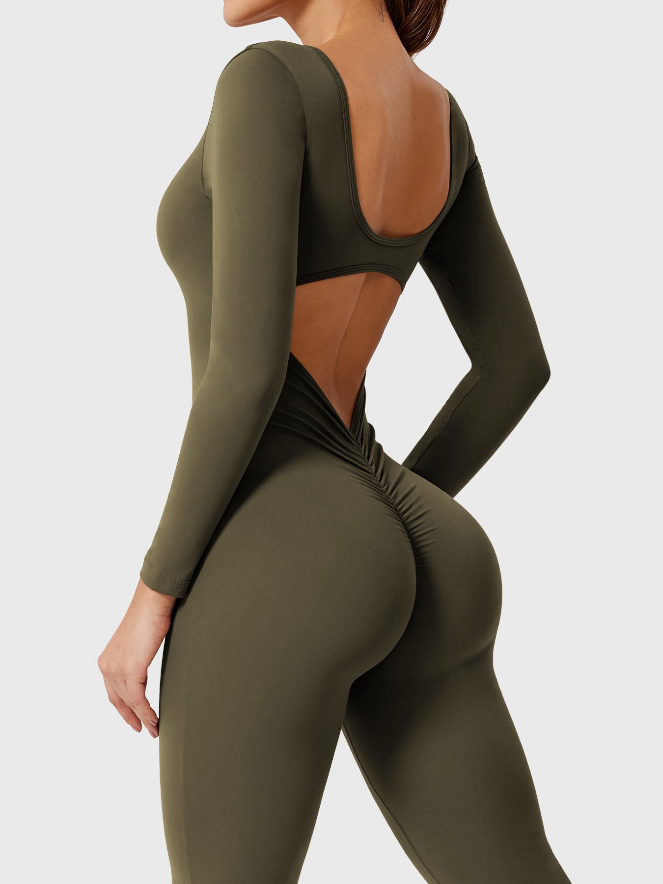 Yeoreo Lizvette Flare Long Sleeve V-back Jumpsuit