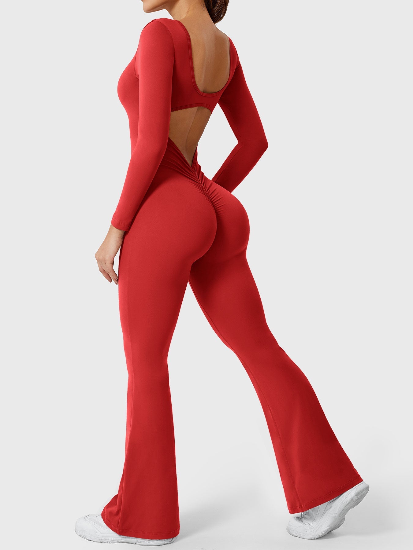 Yeoreo Lizvette Flare Long Sleeve V-back Jumpsuit