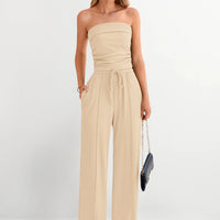 Osonn 2 Piece Sets Casual Ribbed Knit Crop Tube Top Wide Leg Pants Lounge Set