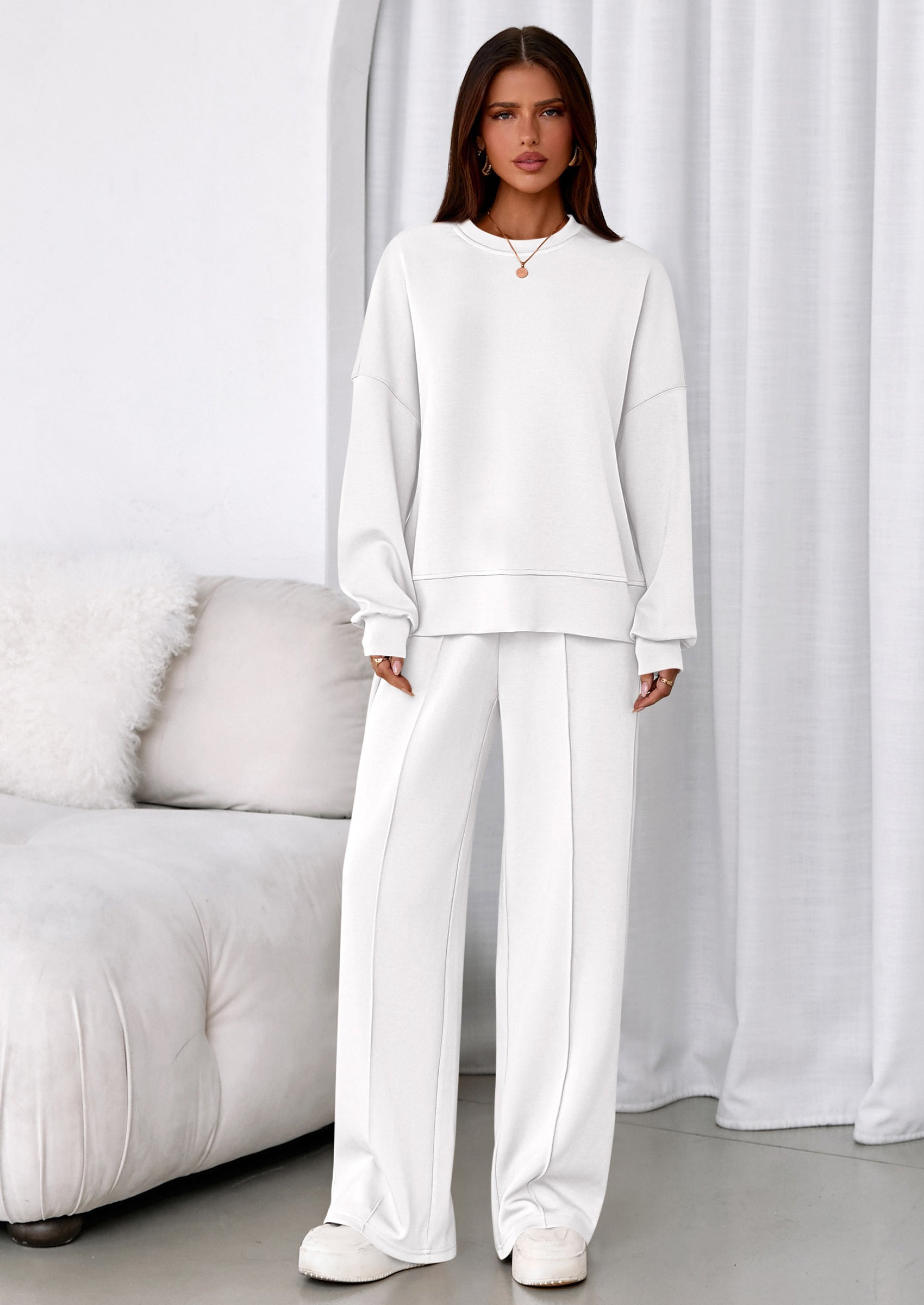 Osonn 2 Piece Sets For Women Fall Trendy Long Sleeve Sweatshirt Wide Leg Pants Loungewear Set Matching Sweatsuit