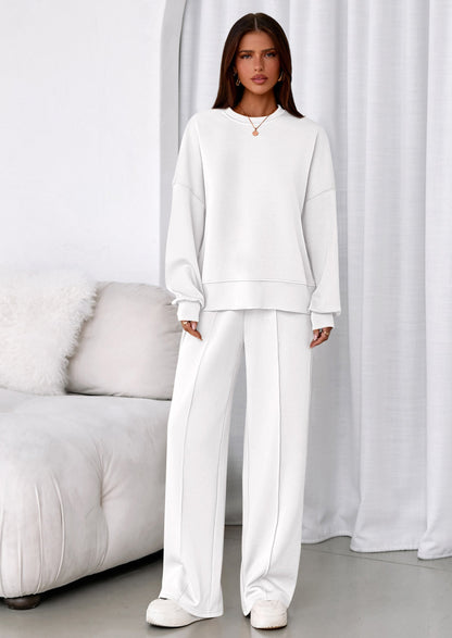 Osonn 2 Piece Sets For Women Fall Trendy Long Sleeve Sweatshirt Wide Leg Pants Loungewear Set Matching Sweatsuit