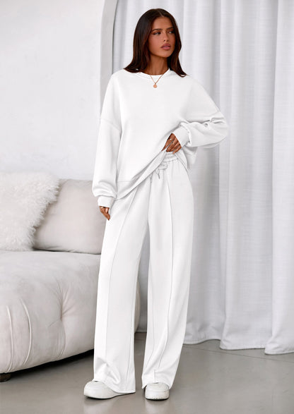 Osonn 2 Piece Sets For Women Fall Trendy Long Sleeve Sweatshirt Wide Leg Pants Loungewear Set Matching Sweatsuit