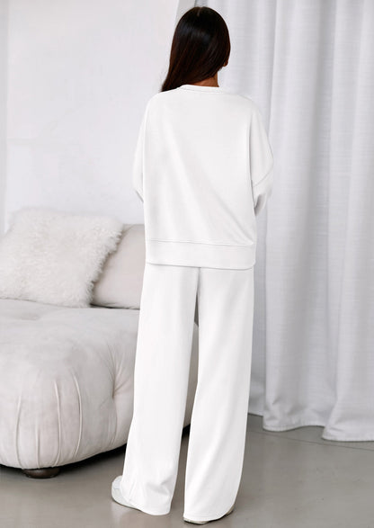 Osonn 2 Piece Sets For Women Fall Trendy Long Sleeve Sweatshirt Wide Leg Pants Loungewear Set Matching Sweatsuit