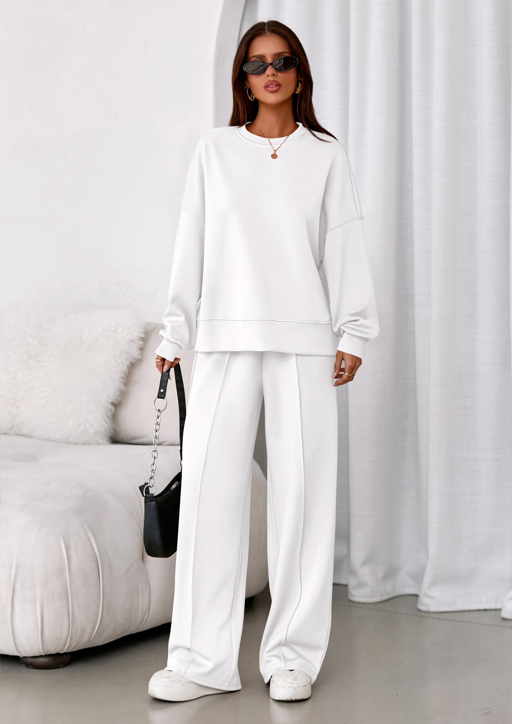 Osonn 2 Piece Sets For Women Fall Trendy Long Sleeve Sweatshirt Wide Leg Pants Loungewear Set Matching Sweatsuit