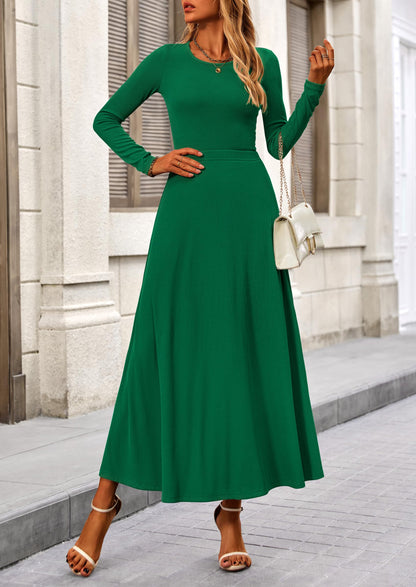 Osonn 2 Piece Casual Ribbed Knit Long Sleeve Crop Tops Maxi Flowy Skirts Matching Sets
