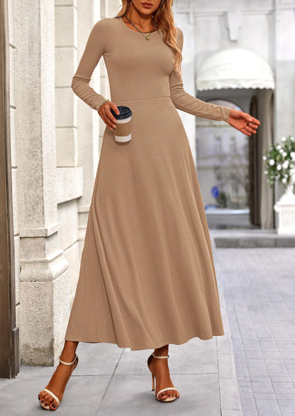 Osonn 2 Piece Casual Ribbed Knit Long Sleeve Crop Tops Maxi Flowy Skirts Matching Sets