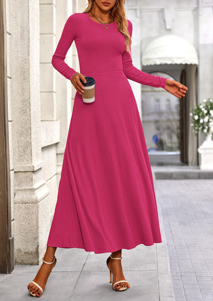 Osonn 2 Piece Casual Ribbed Knit Long Sleeve Crop Tops Maxi Flowy Skirts Matching Sets