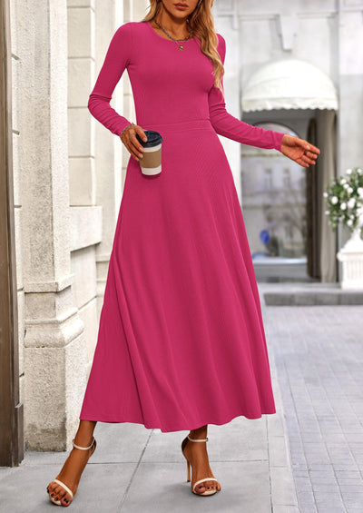 Osonn 2 Piece Casual Ribbed Knit Long Sleeve Crop Tops Maxi Flowy Skirts Matching Sets