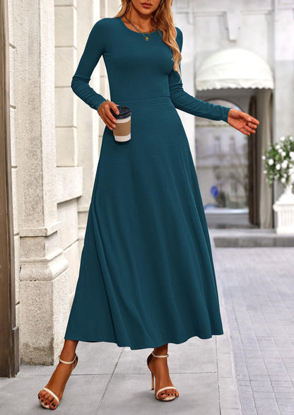 Osonn 2 Piece Casual Ribbed Knit Long Sleeve Crop Tops Maxi Flowy Skirts Matching Sets