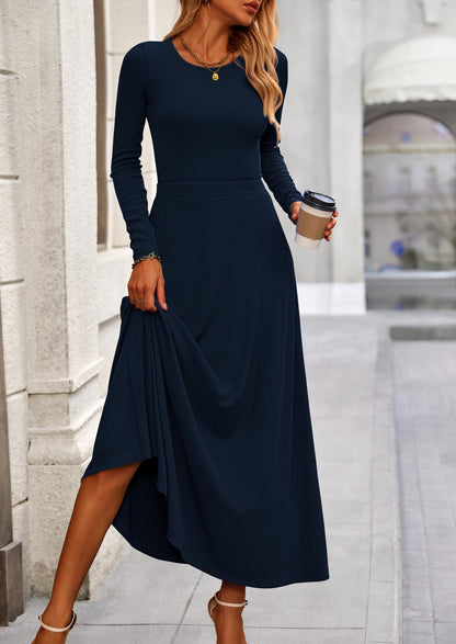 Osonn 2 Piece Casual Ribbed Knit Long Sleeve Crop Tops Maxi Flowy Skirts Matching Sets