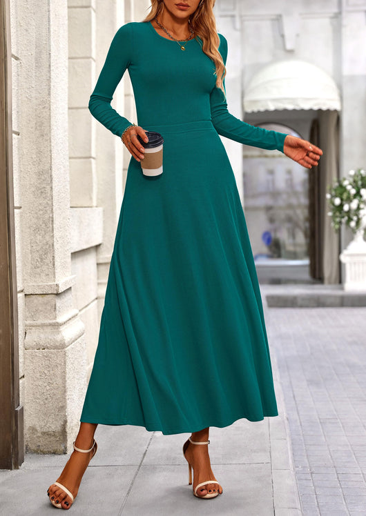 Osonn 2 Piece Casual Ribbed Knit Long Sleeve Crop Tops Maxi Flowy Skirts Matching Sets