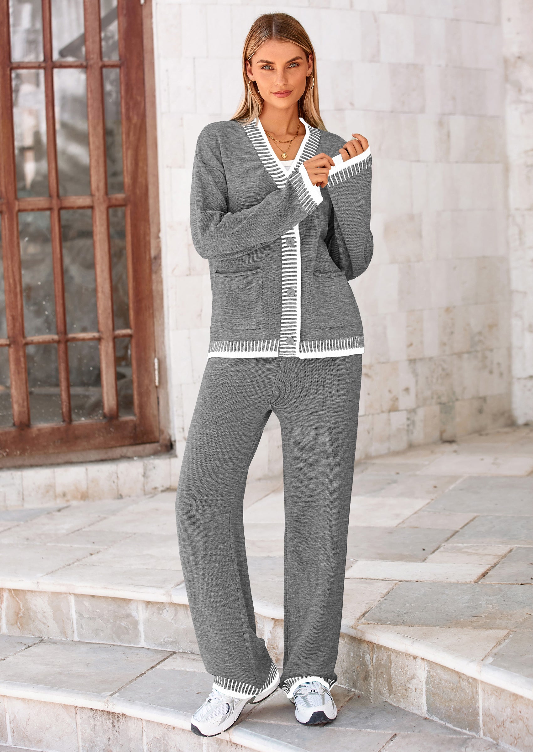 Osonn Lounge Sets for Women Fall Loungewear 2 Piece Outfits Cardigan Sweaters Track Suit Matching Winter Clothing