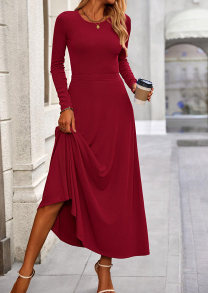 Osonn 2 Piece Casual Ribbed Knit Long Sleeve Crop Tops Maxi Flowy Skirts Matching Sets