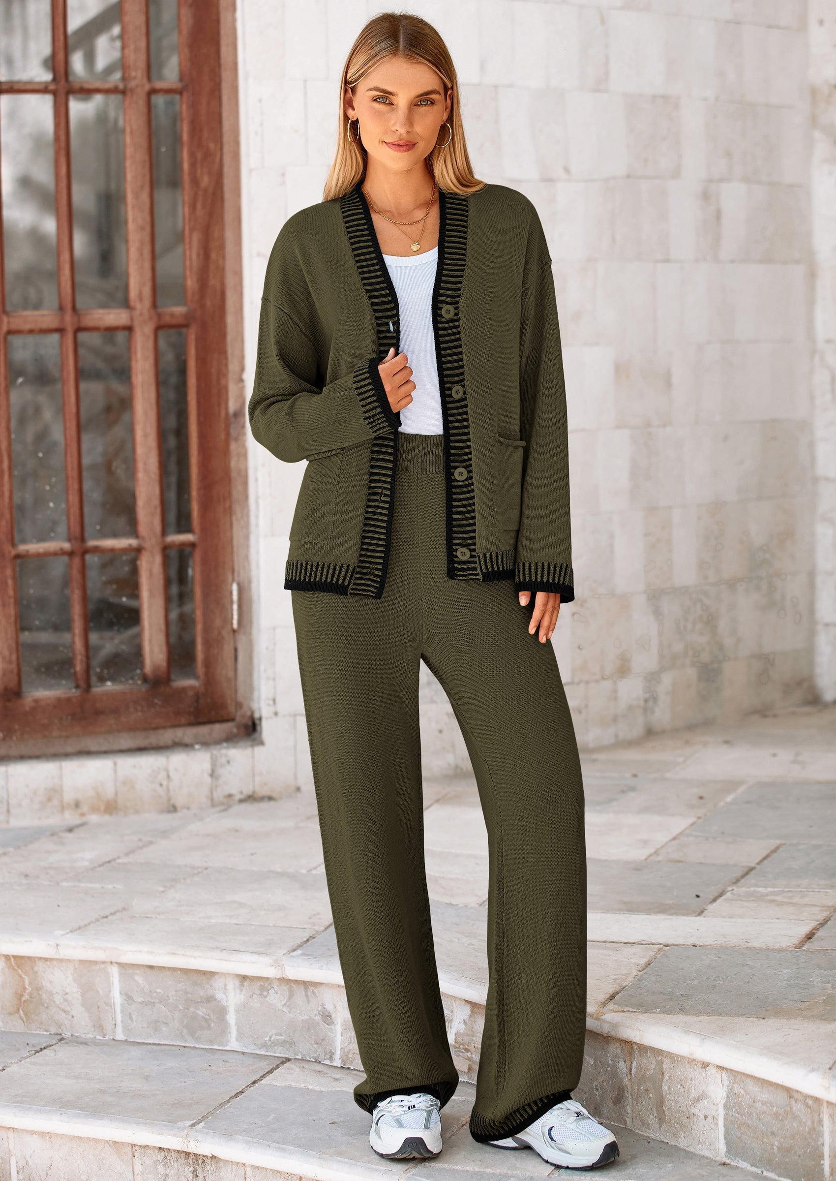 Osonn Lounge Sets for Women Fall Loungewear 2 Piece Outfits Cardigan Sweaters Track Suit Matching Winter Clothing