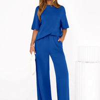 Osonn Women's Summer 2 Piece Lounge Set Short Sleeve Tops Wide Leg Pants Spring Vacation Travel Outfits Clothes