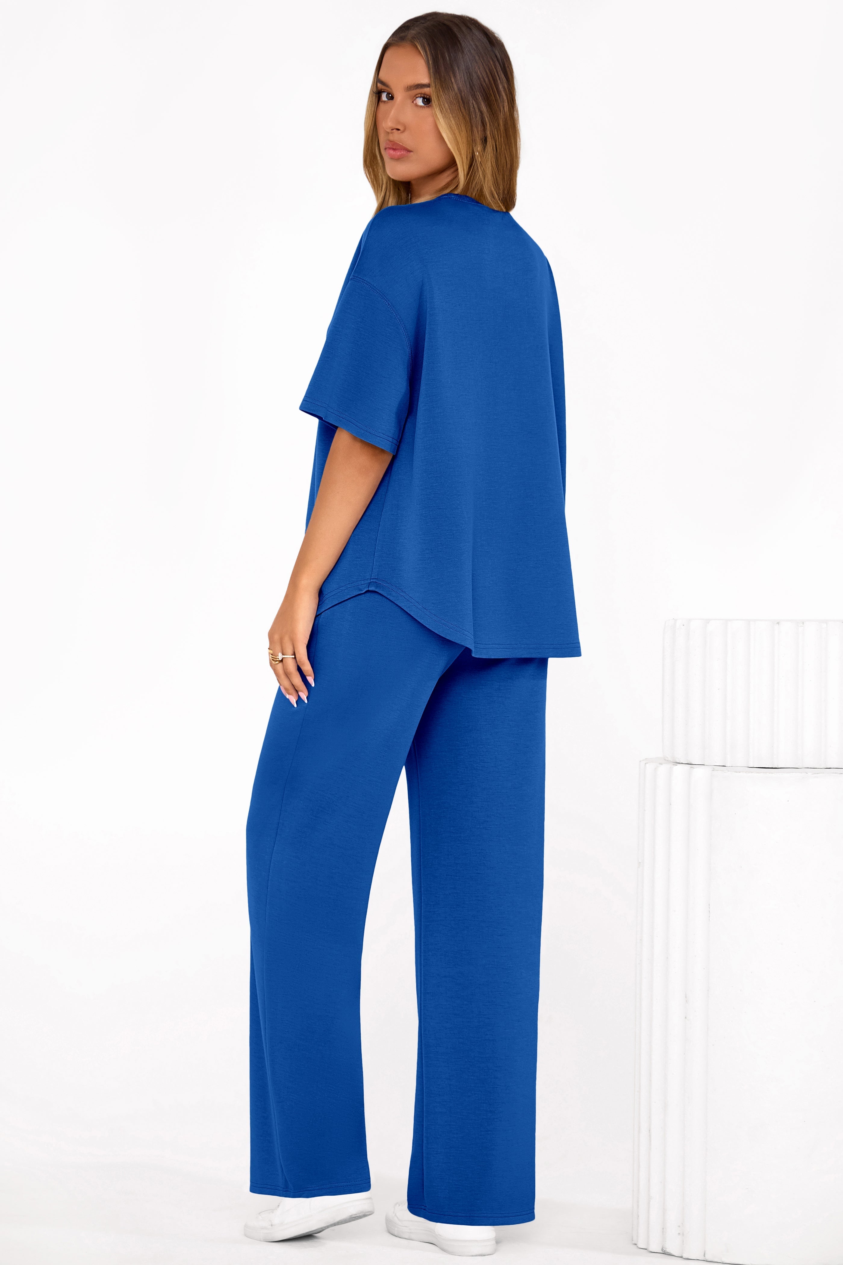 Osonn Women's Summer 2 Piece Lounge Set Short Sleeve Tops Wide Leg Pants Spring Vacation Travel Outfits Clothes