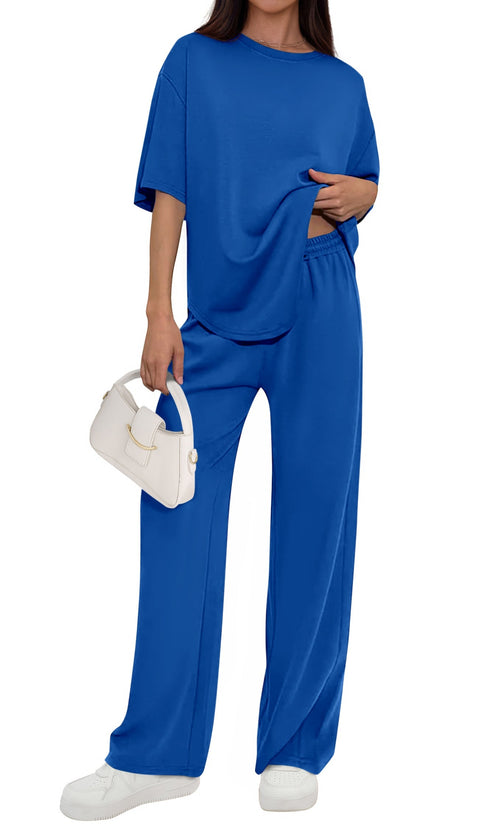 Osonn Women's Summer 2 Piece Lounge Set Short Sleeve Tops Wide Leg Pants Spring Vacation Travel Outfits Clothes