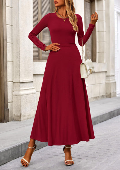 Osonn 2 Piece Casual Ribbed Knit Long Sleeve Crop Tops Maxi Flowy Skirts Matching Sets