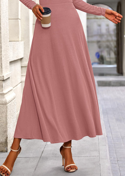 Osonn 2 Piece Casual Ribbed Knit Long Sleeve Crop Tops Maxi Flowy Skirts Matching Sets