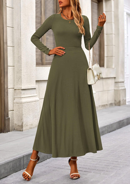Osonn 2 Piece Casual Ribbed Knit Long Sleeve Crop Tops Maxi Flowy Skirts Matching Sets