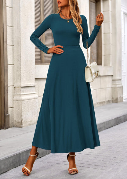 Osonn 2 Piece Casual Ribbed Knit Long Sleeve Crop Tops Maxi Flowy Skirts Matching Sets