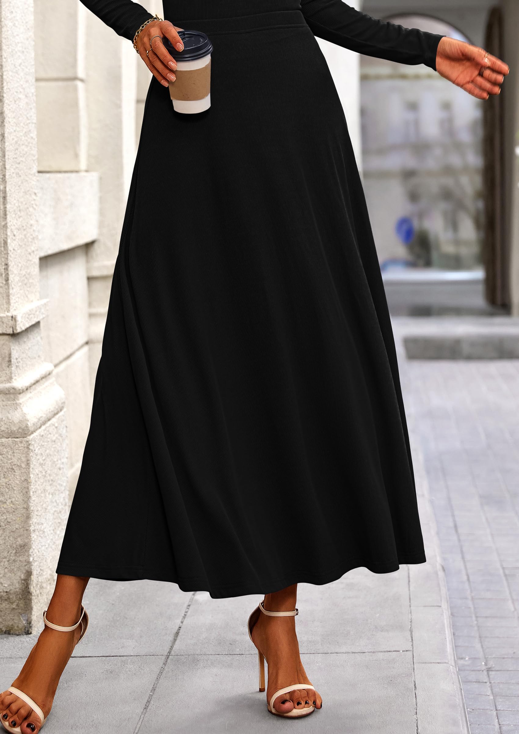 Osonn 2 Piece Casual Ribbed Knit Long Sleeve Crop Tops Maxi Flowy Skirts Matching Sets
