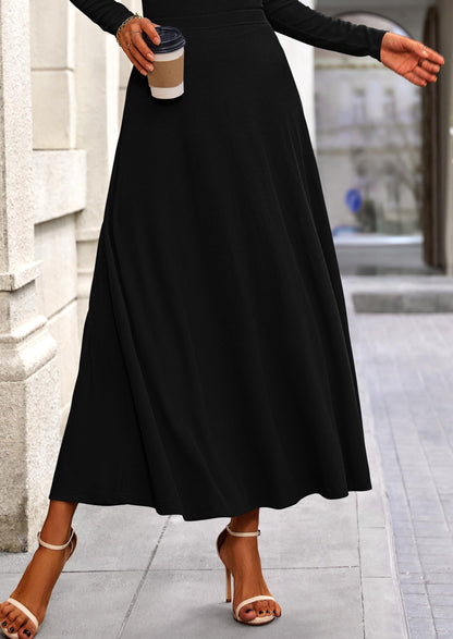 Osonn 2 Piece Casual Ribbed Knit Long Sleeve Crop Tops Maxi Flowy Skirts Matching Sets