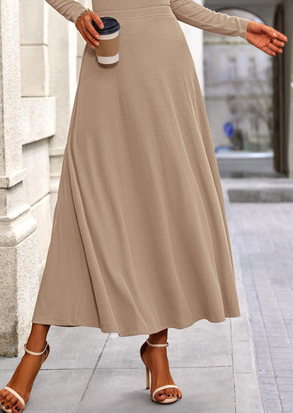 Osonn 2 Piece Casual Ribbed Knit Long Sleeve Crop Tops Maxi Flowy Skirts Matching Sets