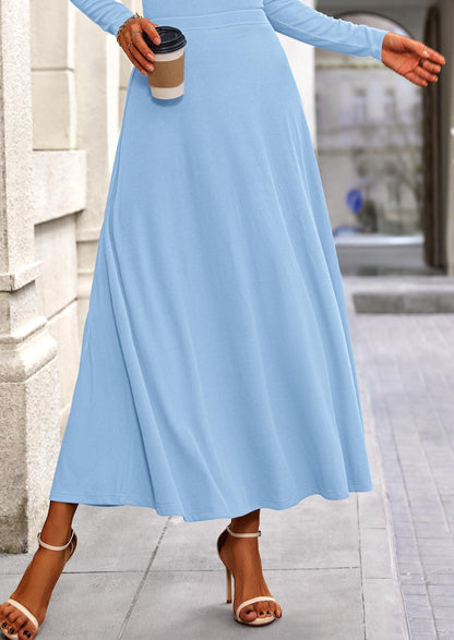 Osonn 2 Piece Casual Ribbed Knit Long Sleeve Crop Tops Maxi Flowy Skirts Matching Sets