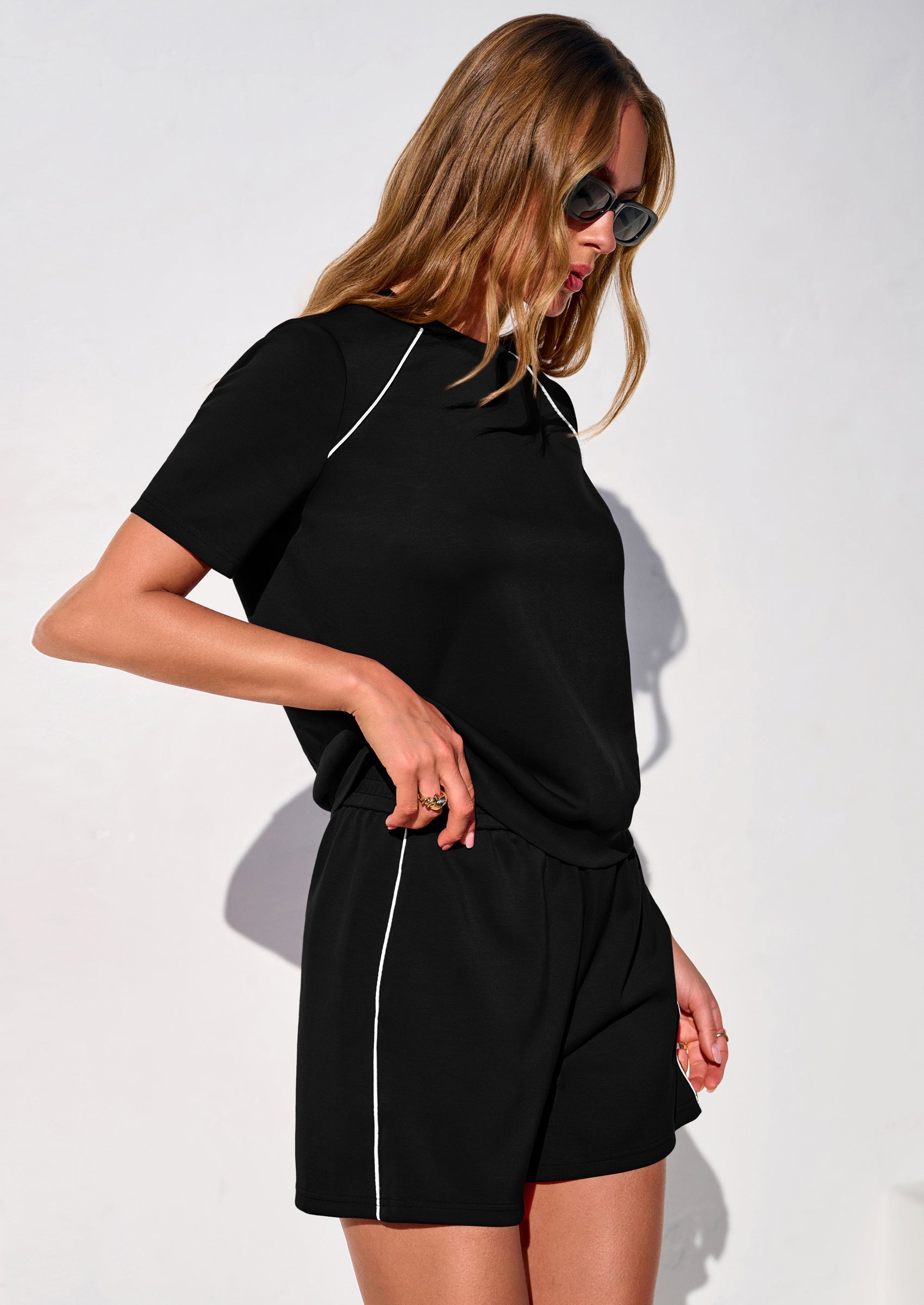 Osonn Sweatsuits Women 2 Piece Outfit Summer Lounge Shorts Sets Matching Spring Travel Beach Vacation Clothes