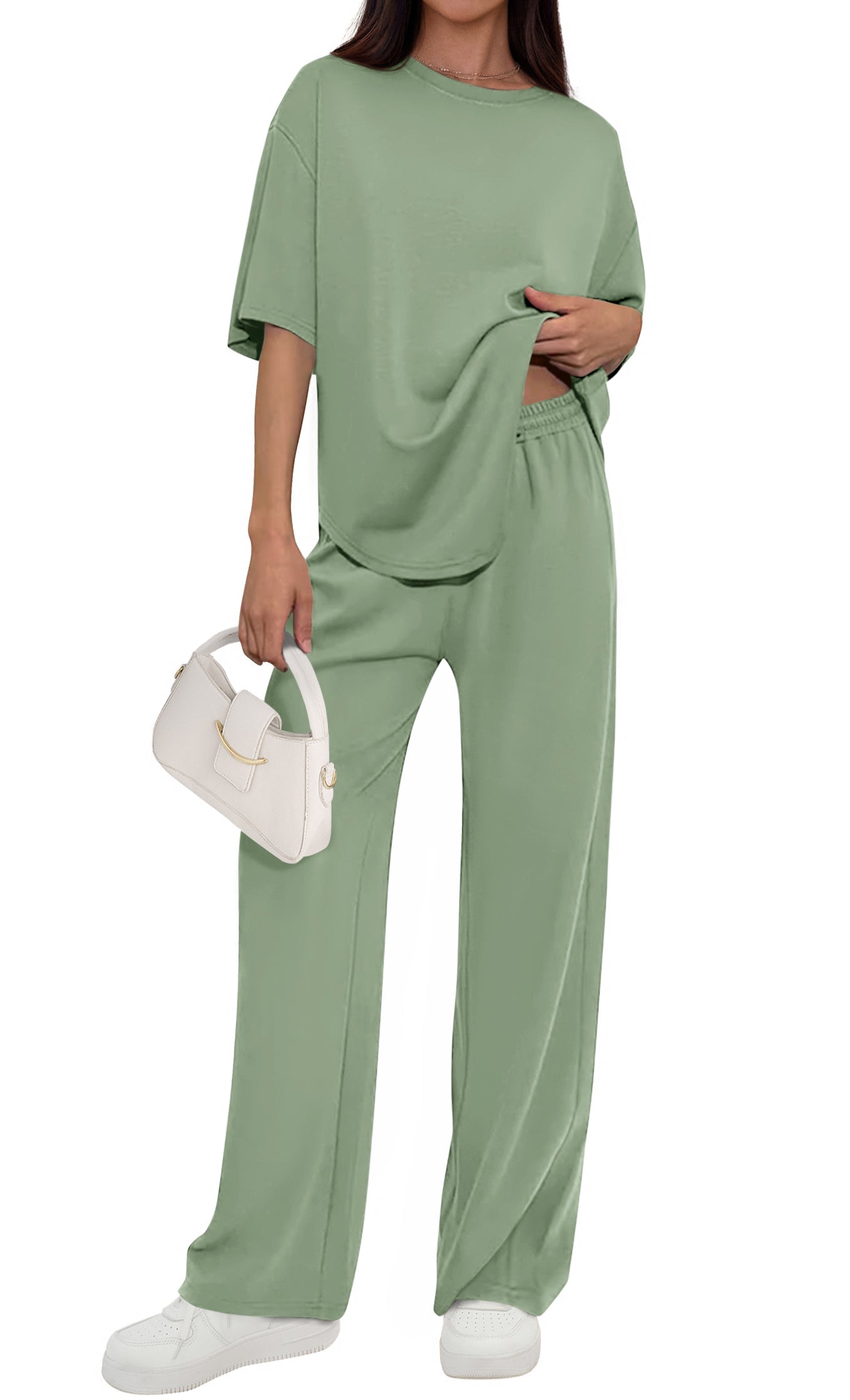 Osonn Women's Summer 2 Piece Lounge Set Short Sleeve Tops Wide Leg Pants Spring Vacation Travel Outfits Clothes