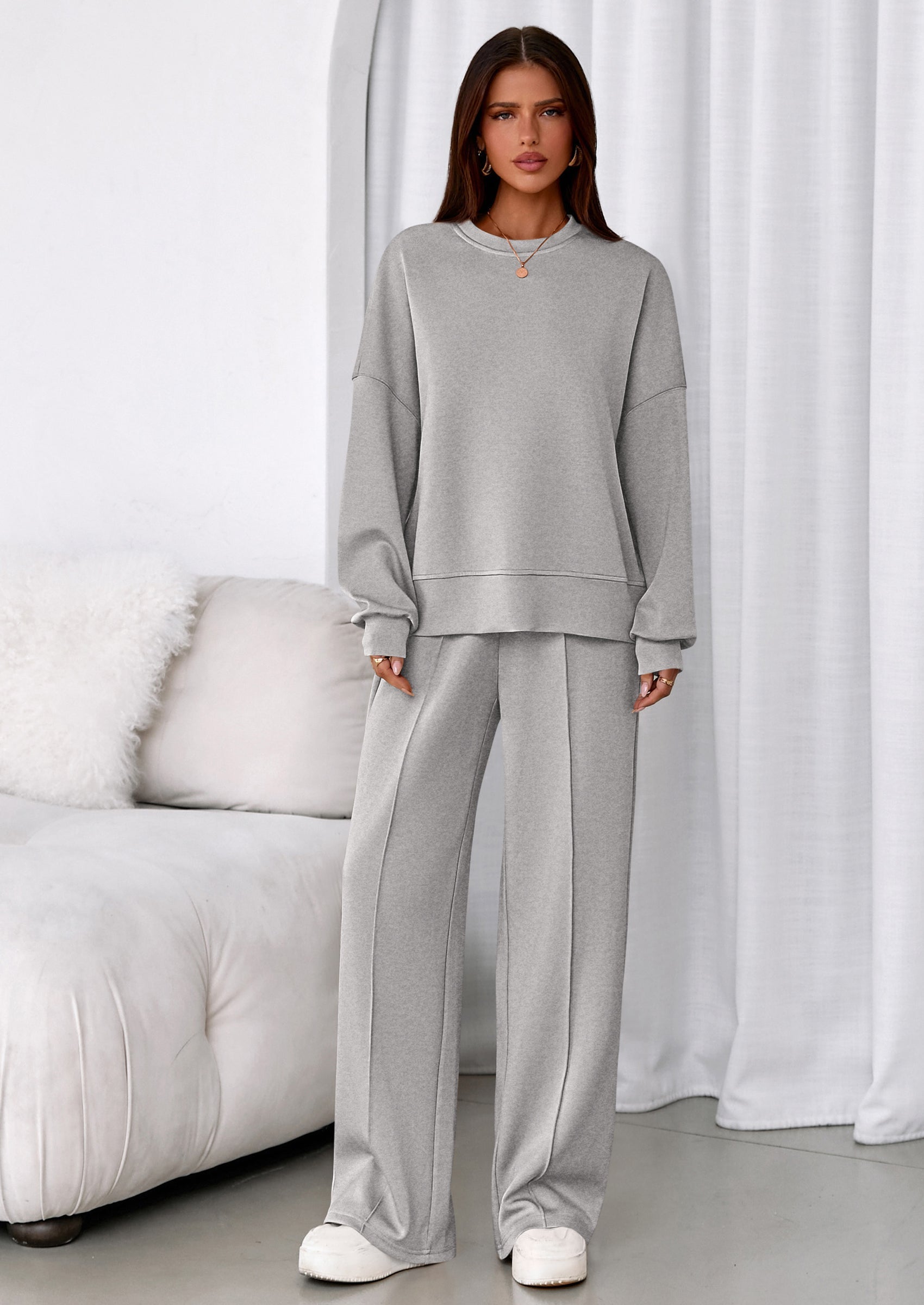 Osonn 2 Piece Sets For Women Fall Trendy Long Sleeve Sweatshirt Wide Leg Pants Loungewear Set Matching Sweatsuit
