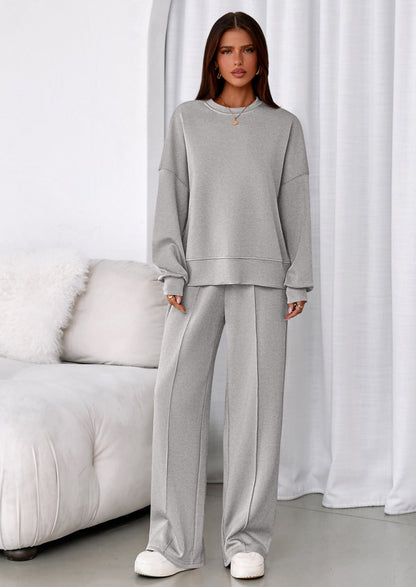 Osonn 2 Piece Sets For Women Fall Trendy Long Sleeve Sweatshirt Wide Leg Pants Loungewear Set Matching Sweatsuit