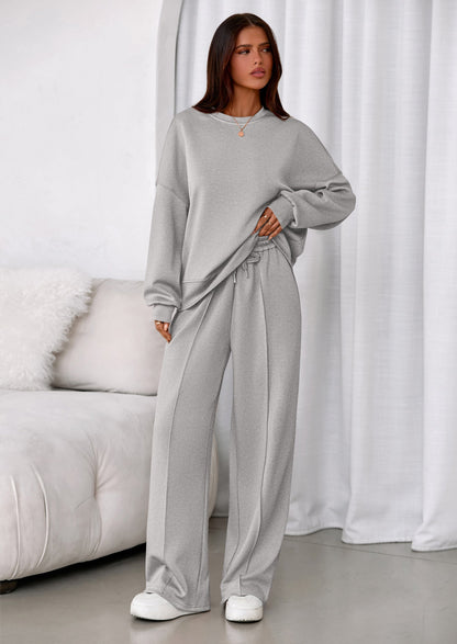 Osonn 2 Piece Sets For Women Fall Trendy Long Sleeve Sweatshirt Wide Leg Pants Loungewear Set Matching Sweatsuit