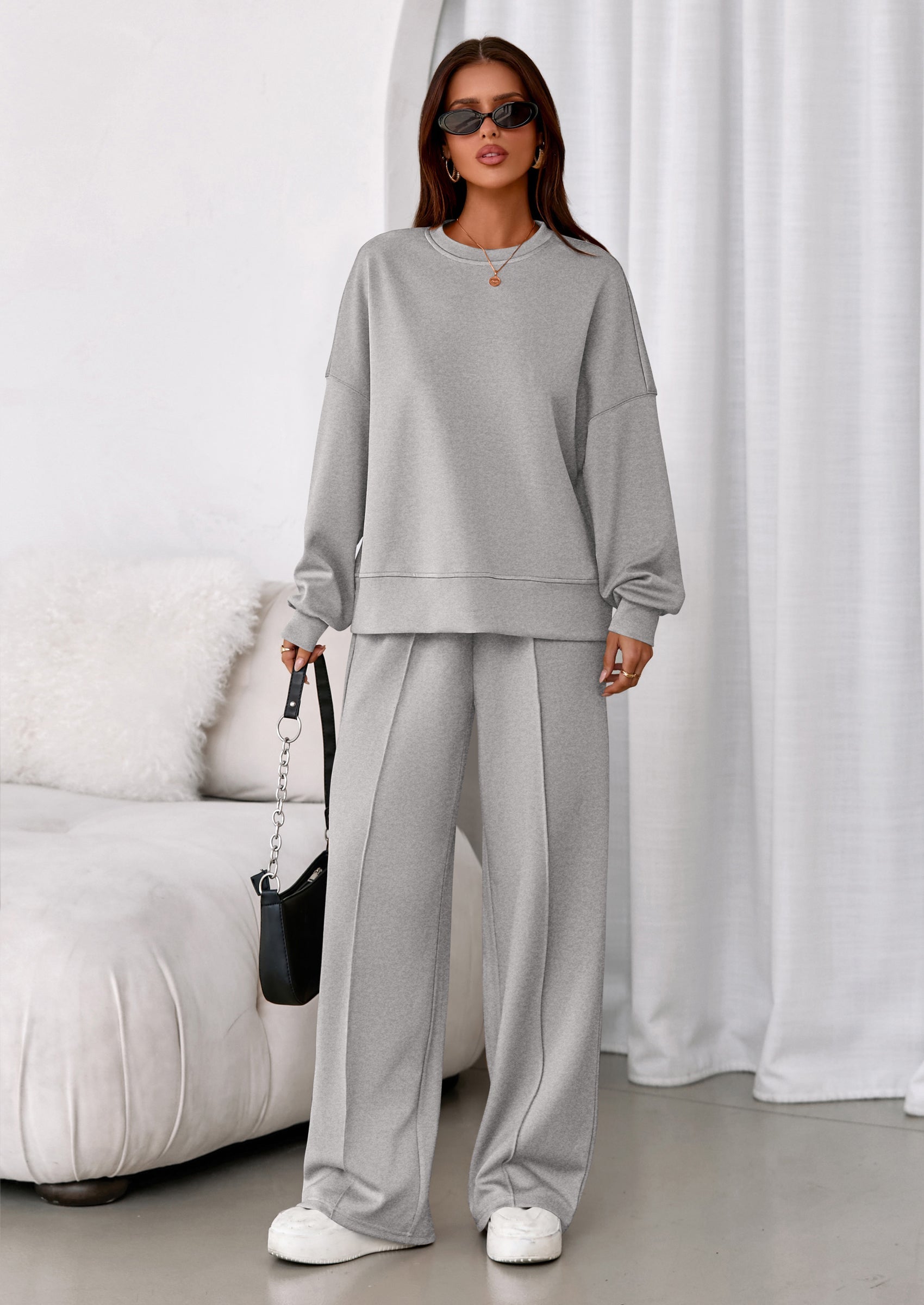Osonn 2 Piece Sets For Women Fall Trendy Long Sleeve Sweatshirt Wide Leg Pants Loungewear Set Matching Sweatsuit