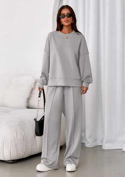 Osonn 2 Piece Sets For Women Fall Trendy Long Sleeve Sweatshirt Wide Leg Pants Loungewear Set Matching Sweatsuit