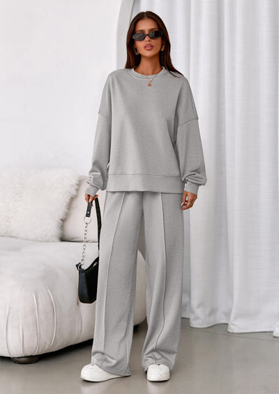 Osonn 2 Piece Sets For Women Fall Trendy Long Sleeve Sweatshirt Wide Leg Pants Loungewear Set Matching Sweatsuit