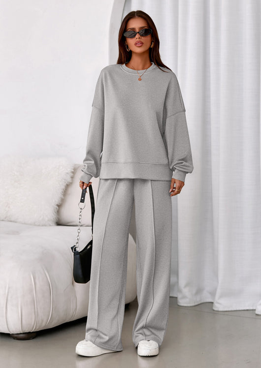 Osonn 2 Piece Sets For Women Fall Trendy Long Sleeve Sweatshirt Wide Leg Pants Loungewear Set Matching Sweatsuit