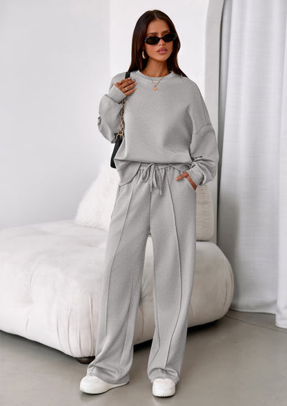 Osonn 2 Piece Sets For Women Fall Trendy Long Sleeve Sweatshirt Wide Leg Pants Loungewear Set Matching Sweatsuit